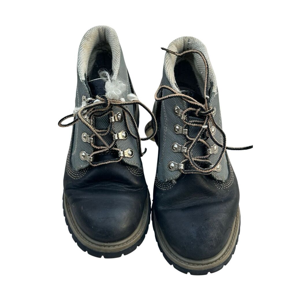 TIMBERLAND Mens Panel Black Leather Waterproof Lace Up Boots Size 6.5